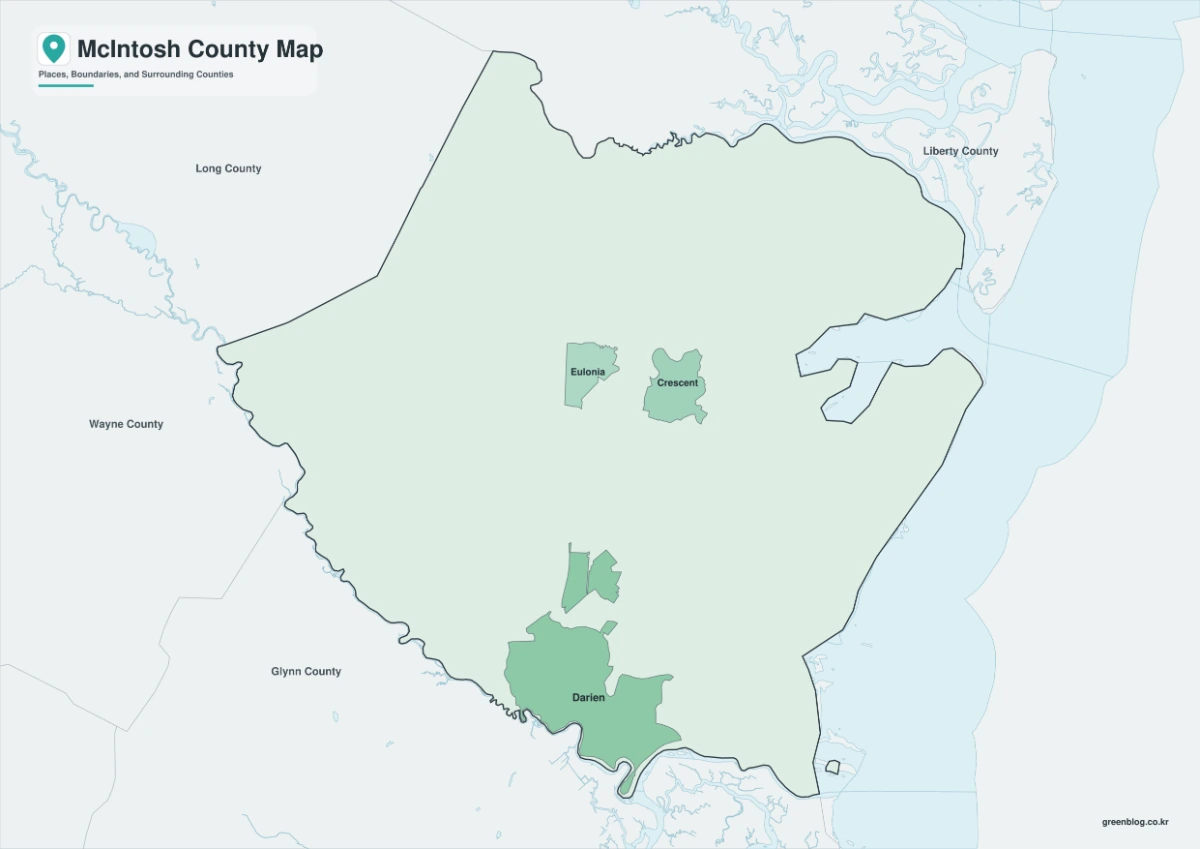 McIntosh County Georgia map in color black and white and outline versions