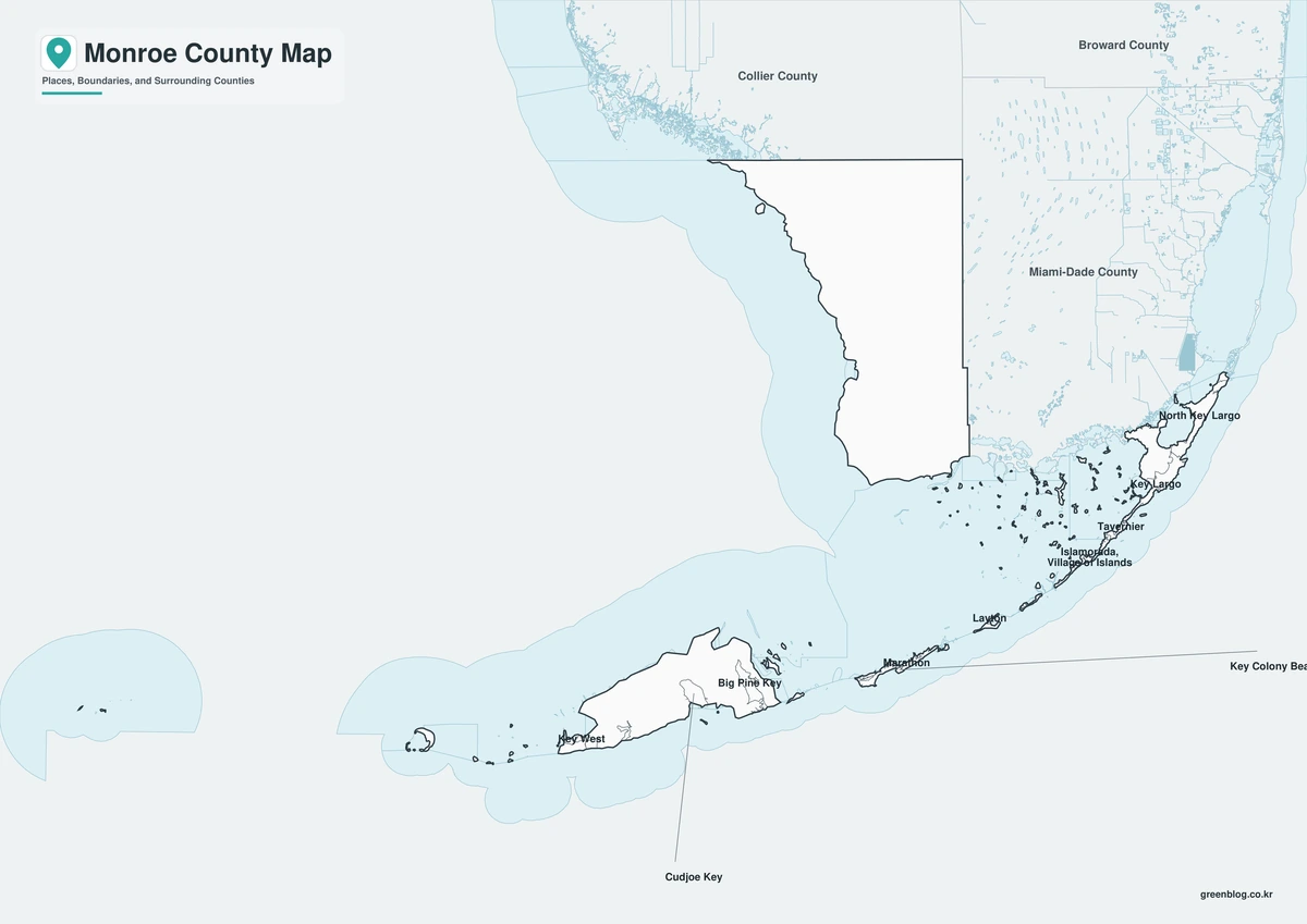 Black-and-white Monroe County map with selected place labels