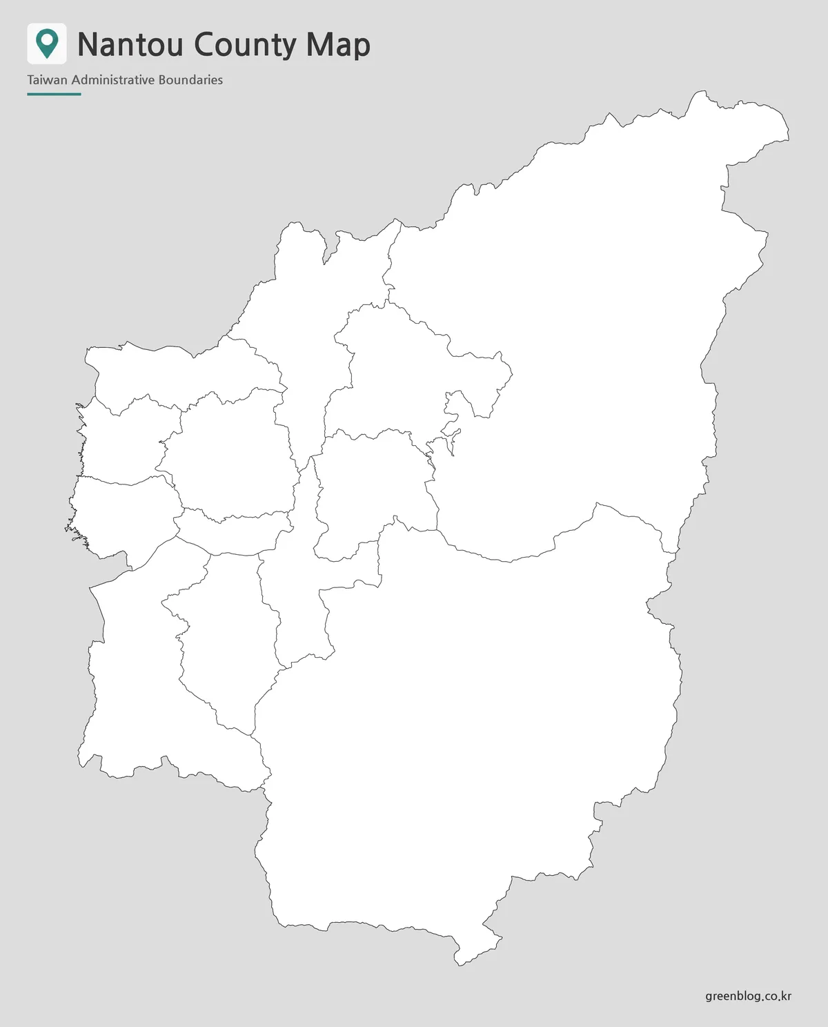 Nantou County outline map for editing, classroom worksheets, and infographic design