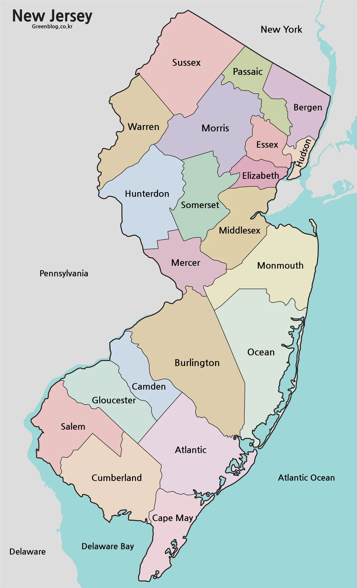 Printable New Jersey map collection with color, black and white, and outline county maps