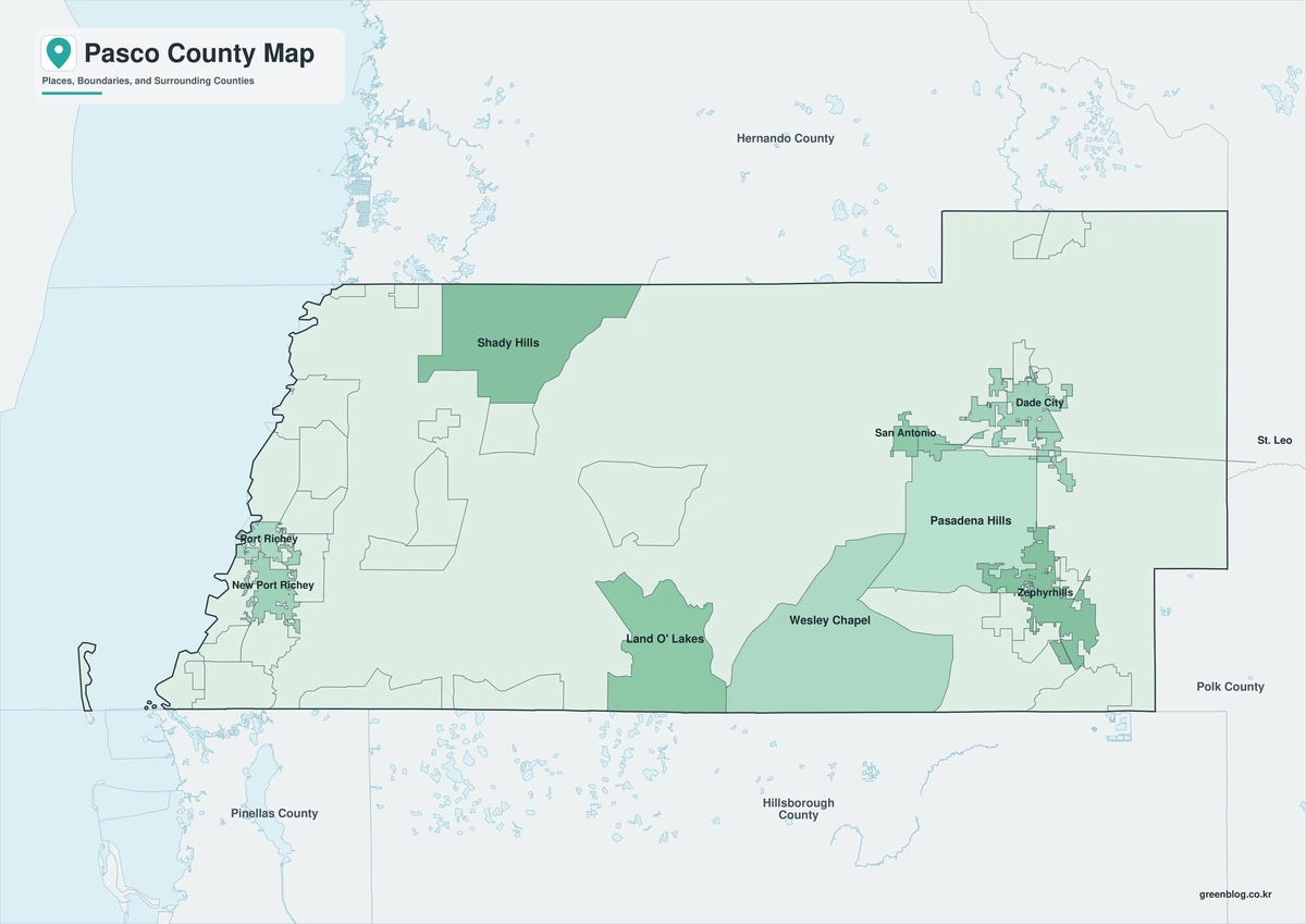 Pasco County Florida map with color black-and-white and outline versions