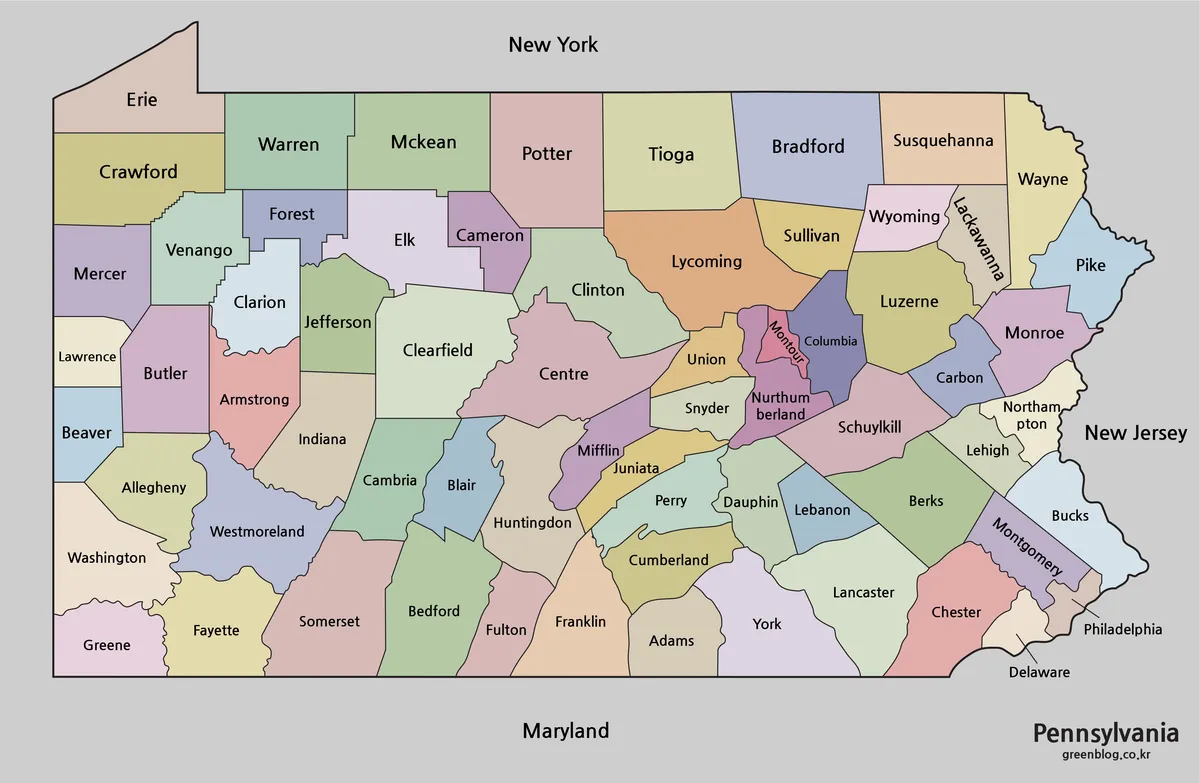 Pennsylvania map collection with color, black and white, and outline county maps