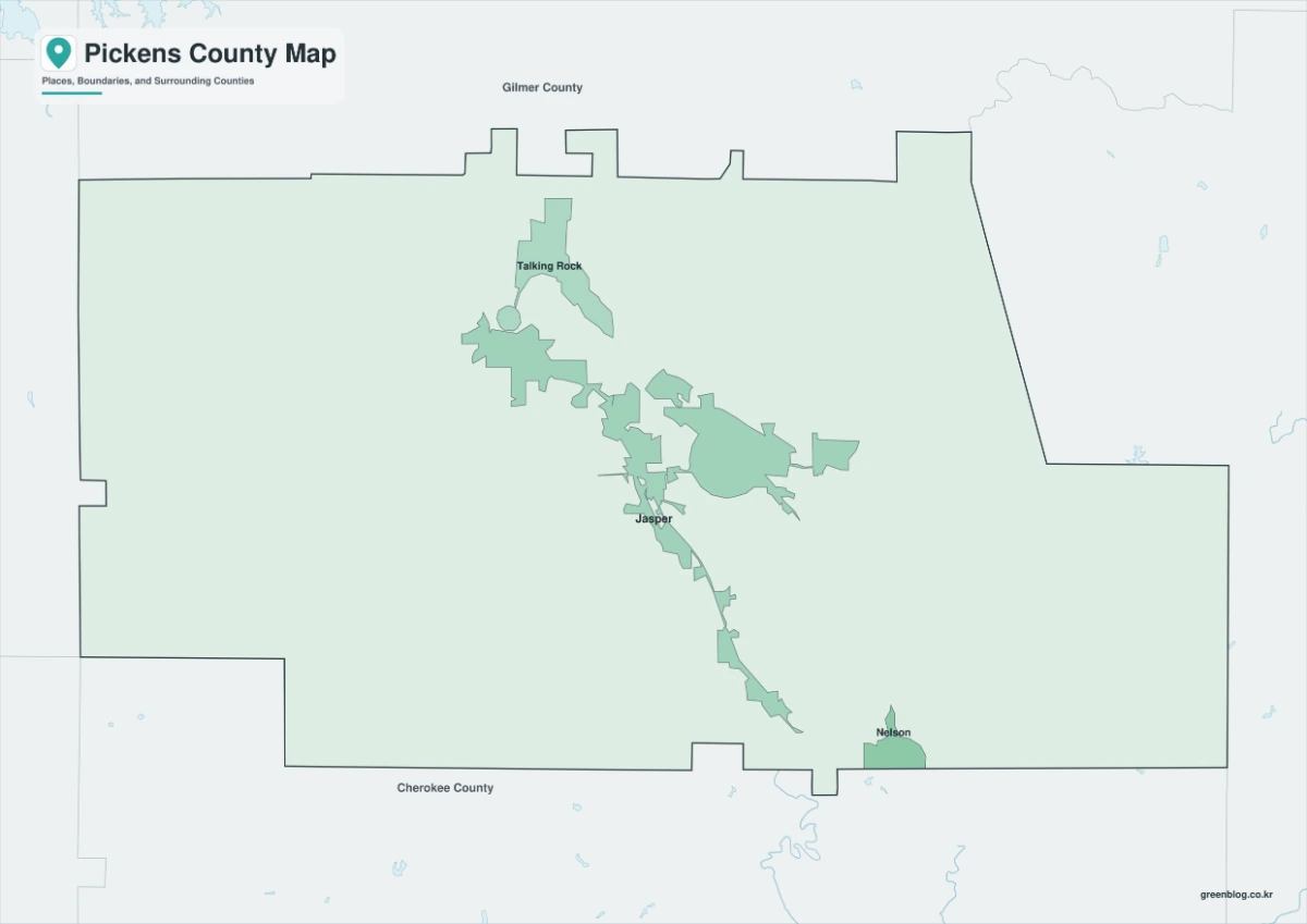 Pickens County Georgia map in color black and white and outline versions