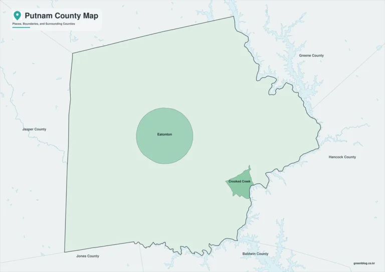 조지아주 퍼트넘 카운티 지도(Putnam County)｜이턴턴과 레이크오코니 지역 안내