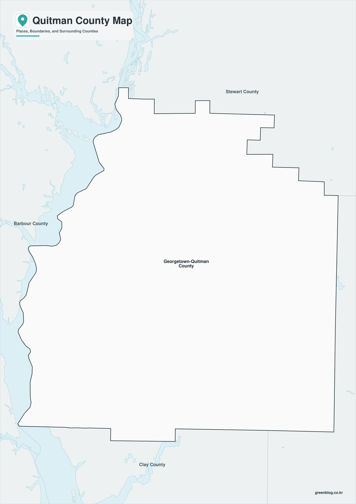 Black and white Quitman County map with major place labels