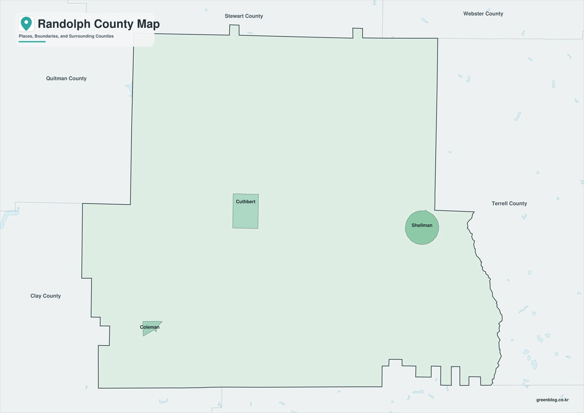 Randolph County Georgia map showing Cuthbert Shellman and Coleman