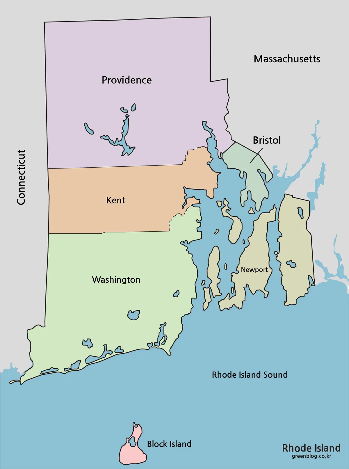 Rhode Island map with county boundaries for printable educational use