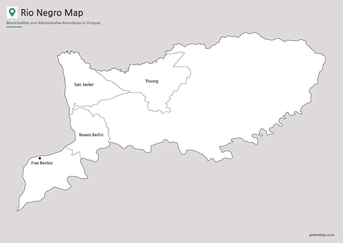 Printable black and white map of Río Negro Department with three labeled municipalities