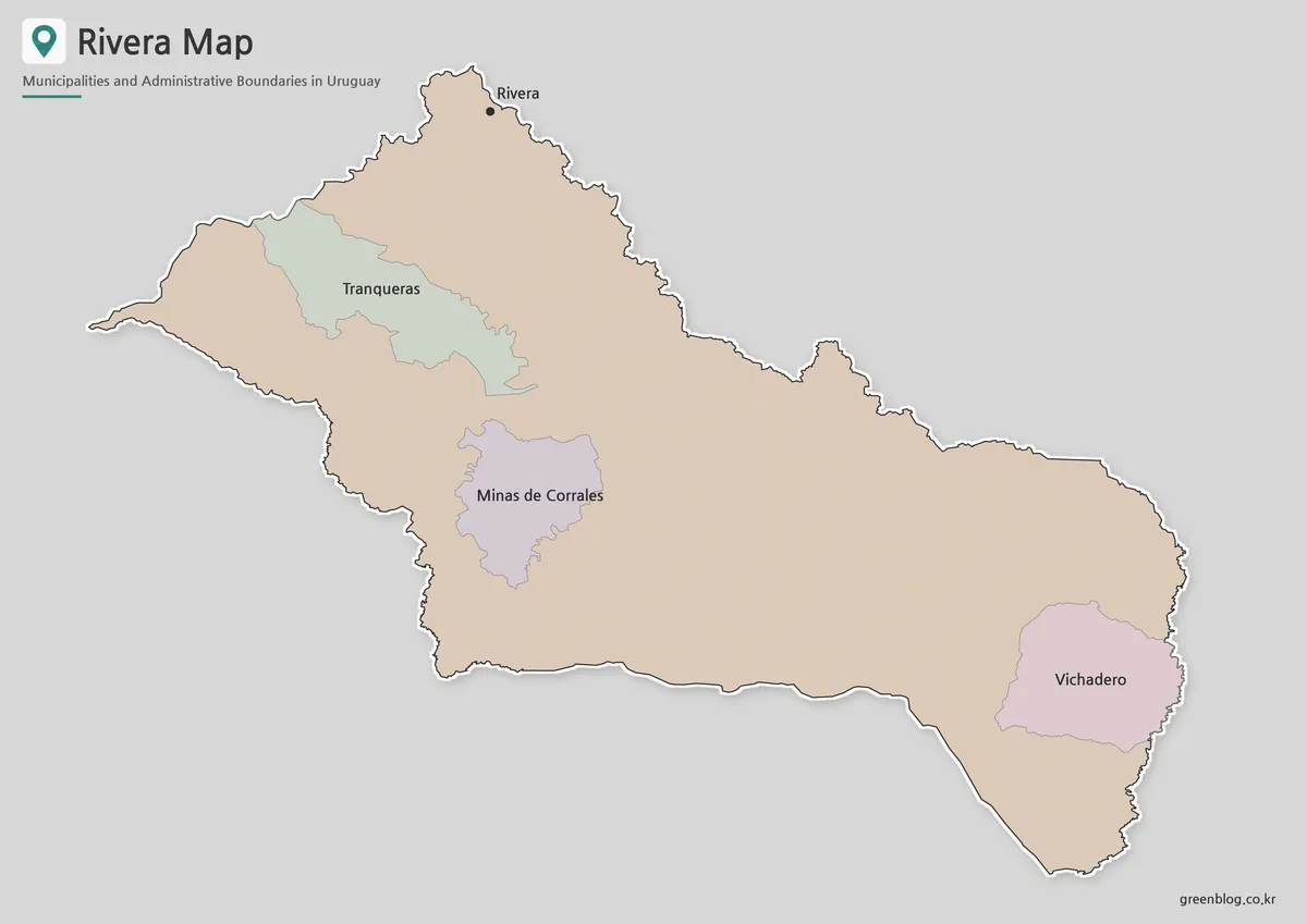 Rivera map in color with Rivera city, Tranqueras, Minas de Corrales, and Vichadero