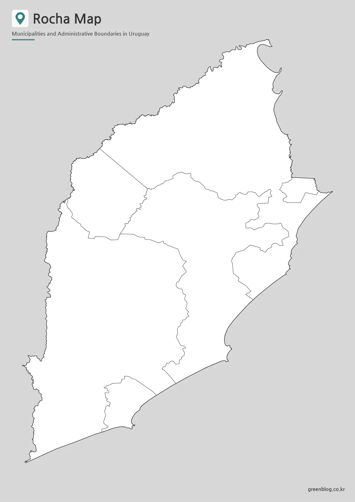 로차주 해안선과 자치구 경계가 표시된 빈 윤곽선 지도