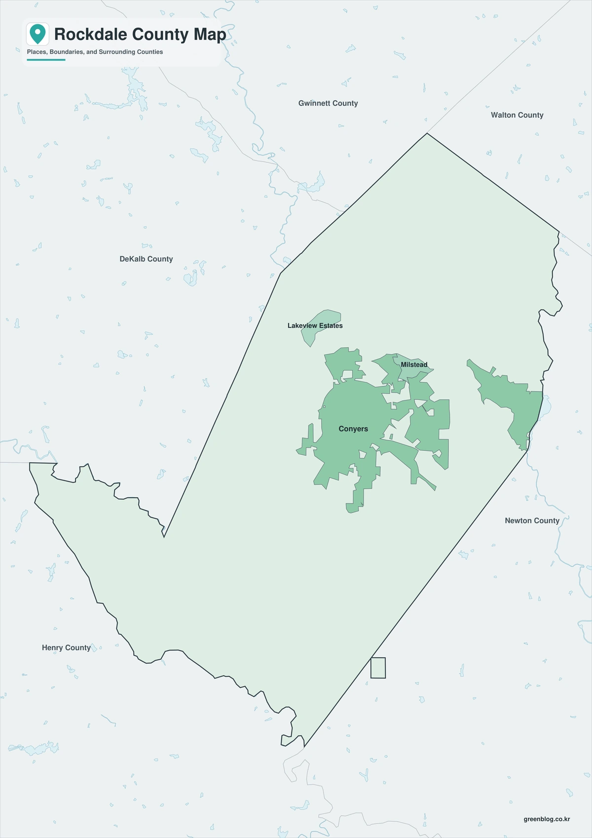 조지아주 록데일 카운티 지도(Rockdale County) 색상·흑백·윤곽선 미리보기