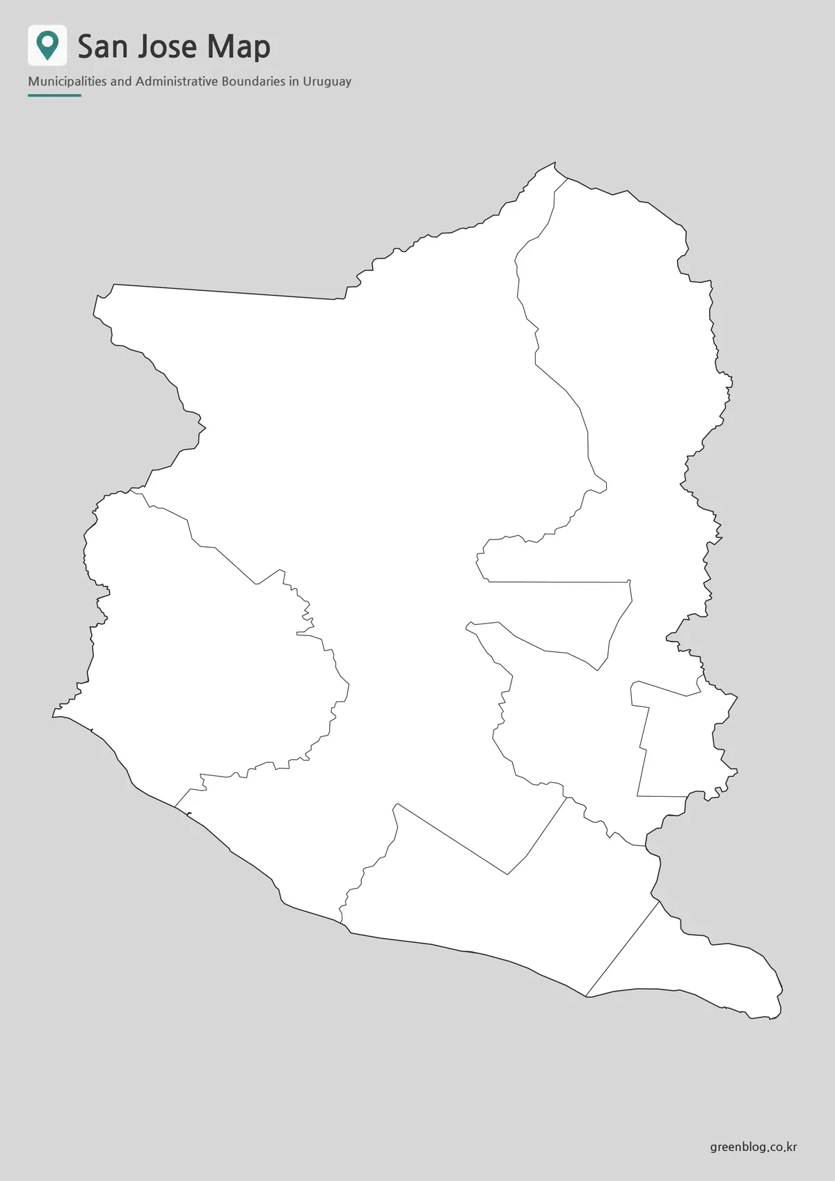Blank outline map of San José Department with internal administrative boundaries