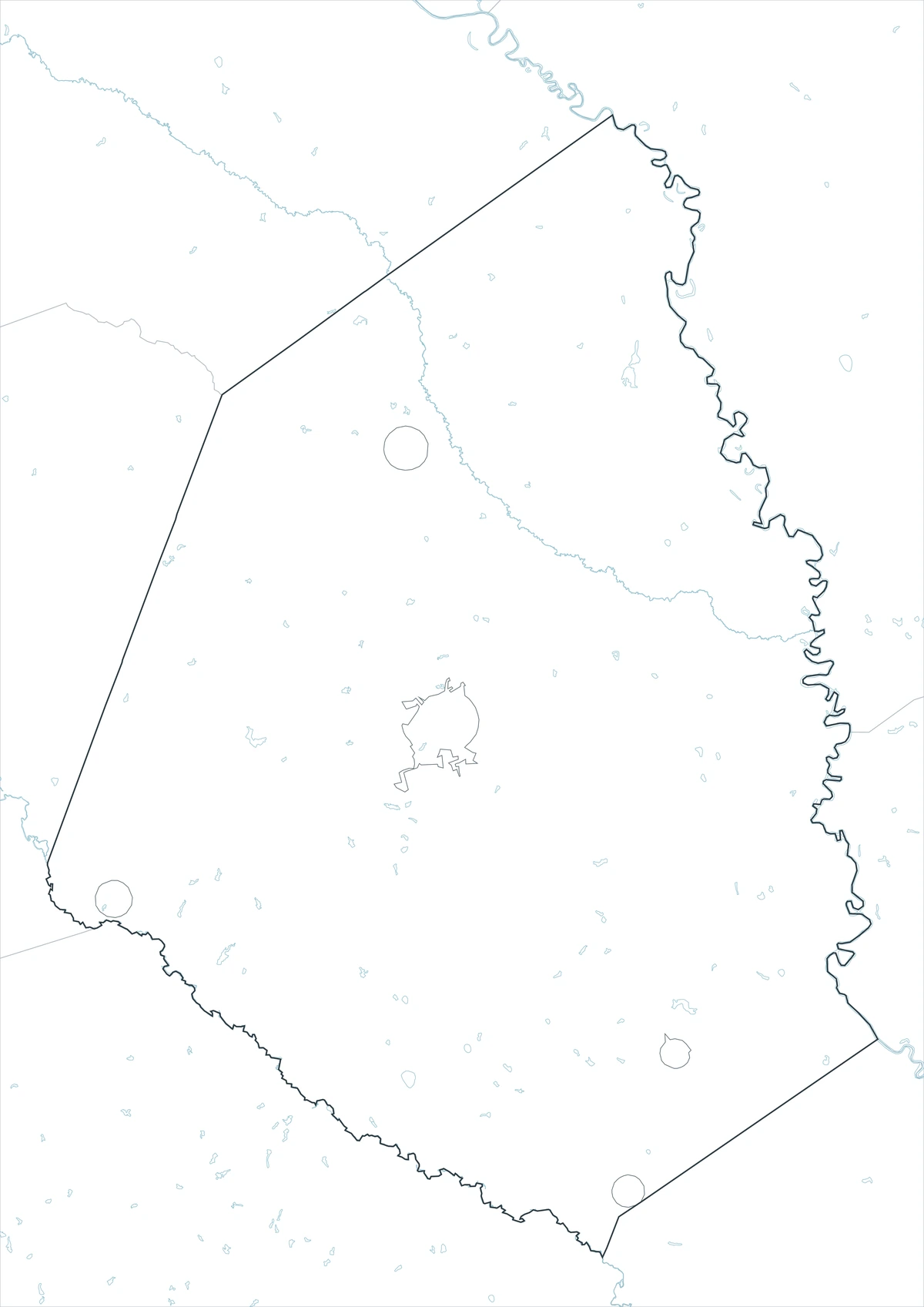 Screven County outline map with boundary lines and no labels