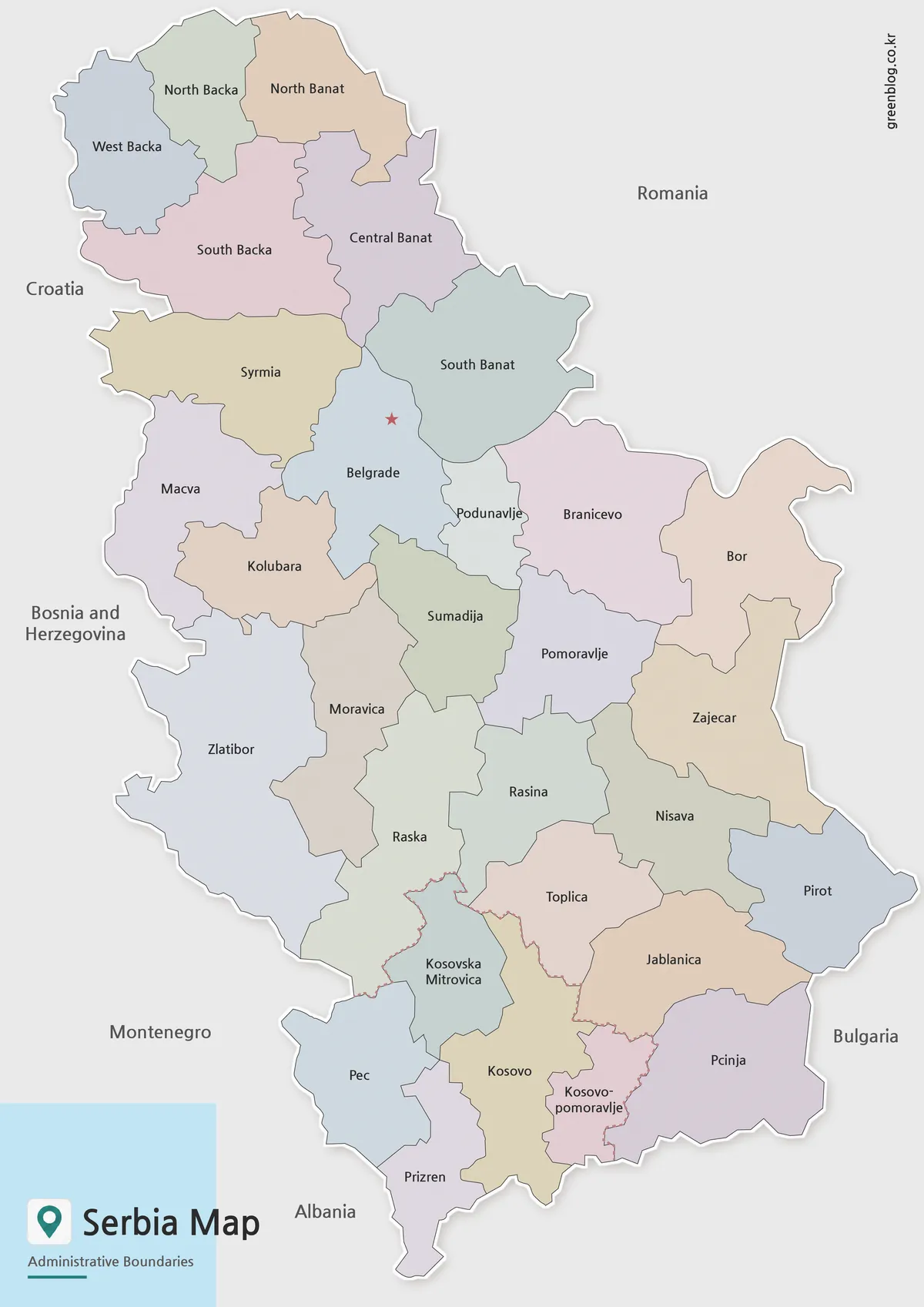 Serbia Map collection with printable color map, black and white map, and outline map versions