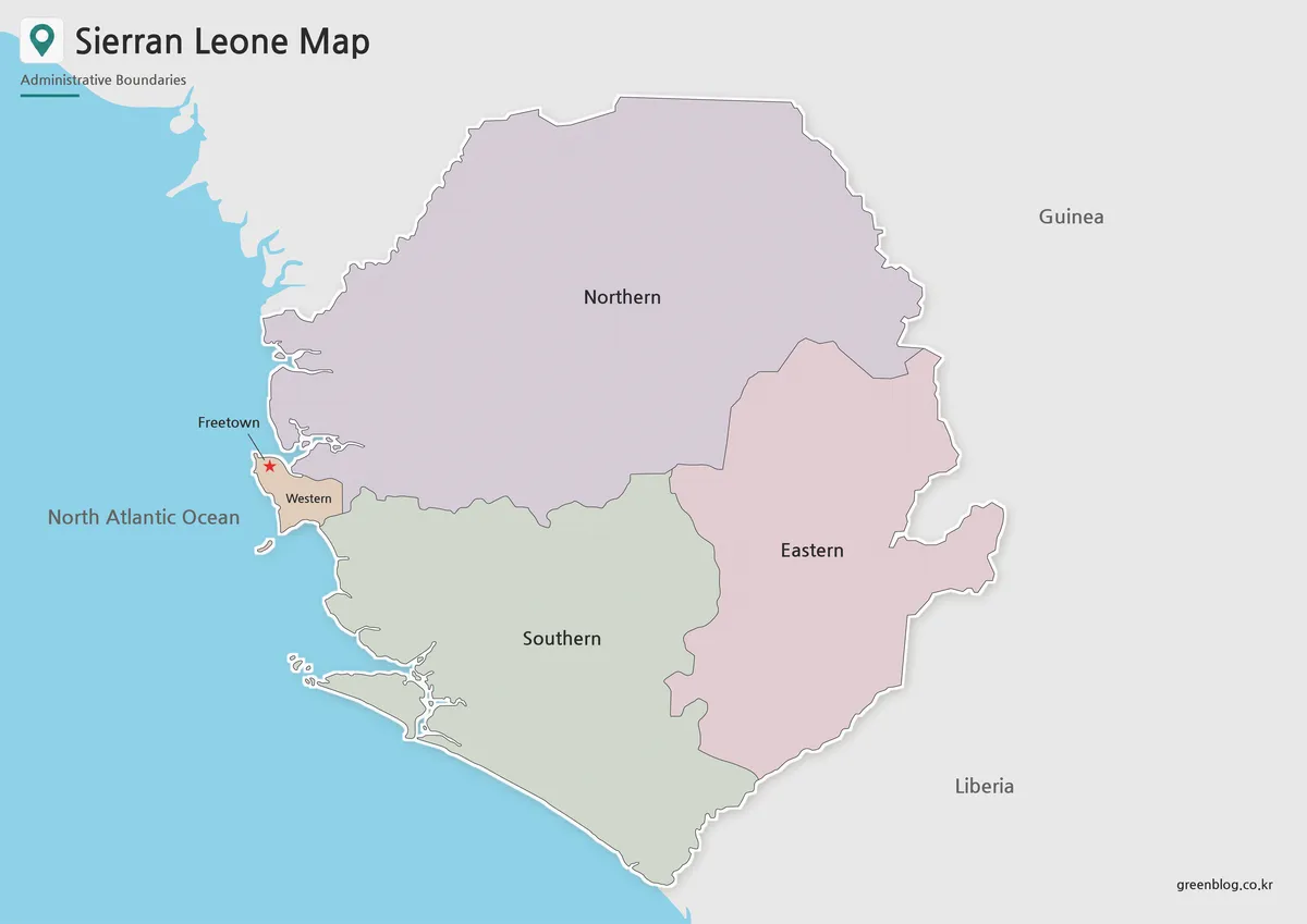 Sierra Leone Map collection with printable color map, black and white map, and outline map versions