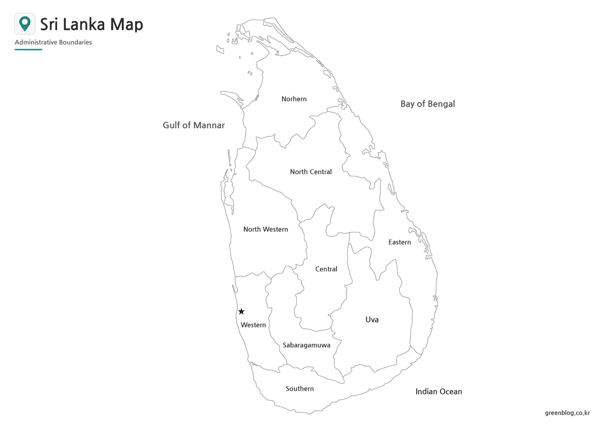 Black and white Sri Lanka map for classroom printing and document use