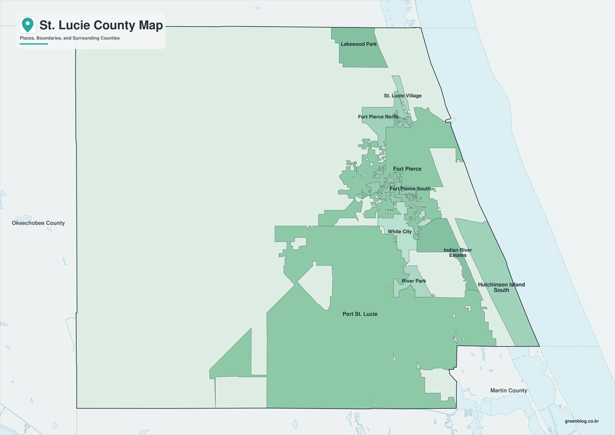 Color map of St. Lucie County Florida and neighboring counties