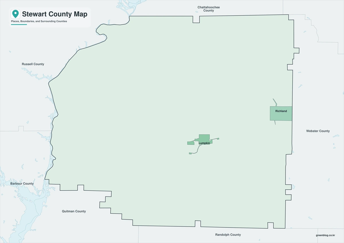 조지아주 스튜어트 카운티 지도(Stewart County) 색상·흑백·윤곽선 미리보기