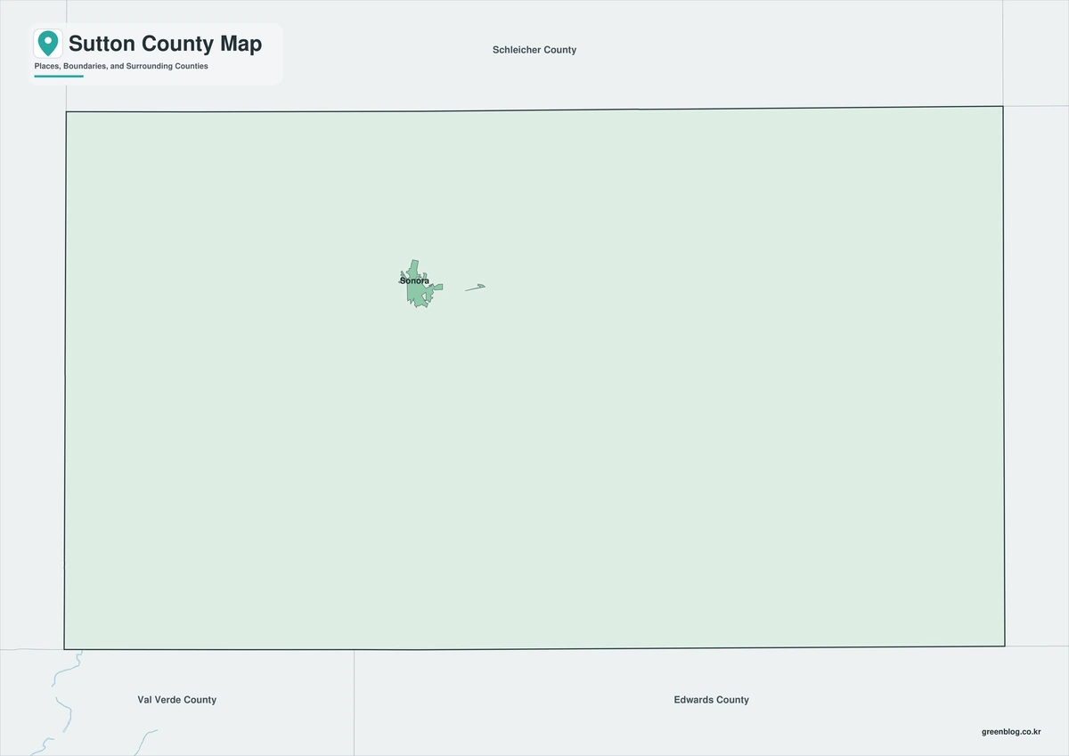 Sutton County Texas map with Sonora, ranchland, and river headwaters