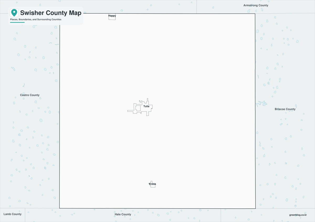 Black and white Swisher County map with selected towns
