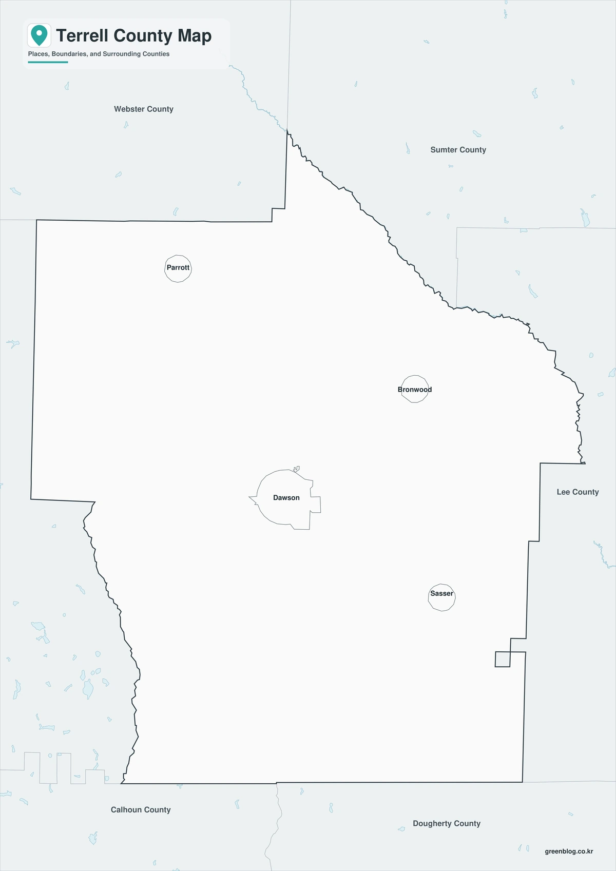 Black and white Terrell County map with labels