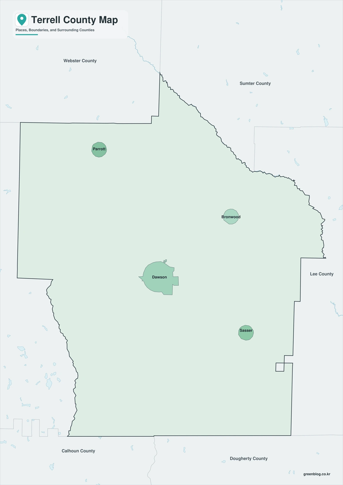 Terrell County color map with selected place labels