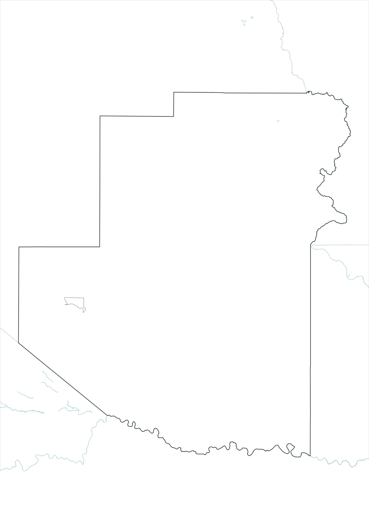 Outline map of Terrell County, adjoining counties, and the international boundary
