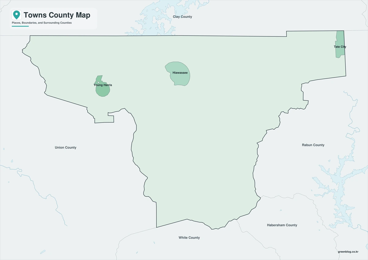 Towns County color map with selected place labels