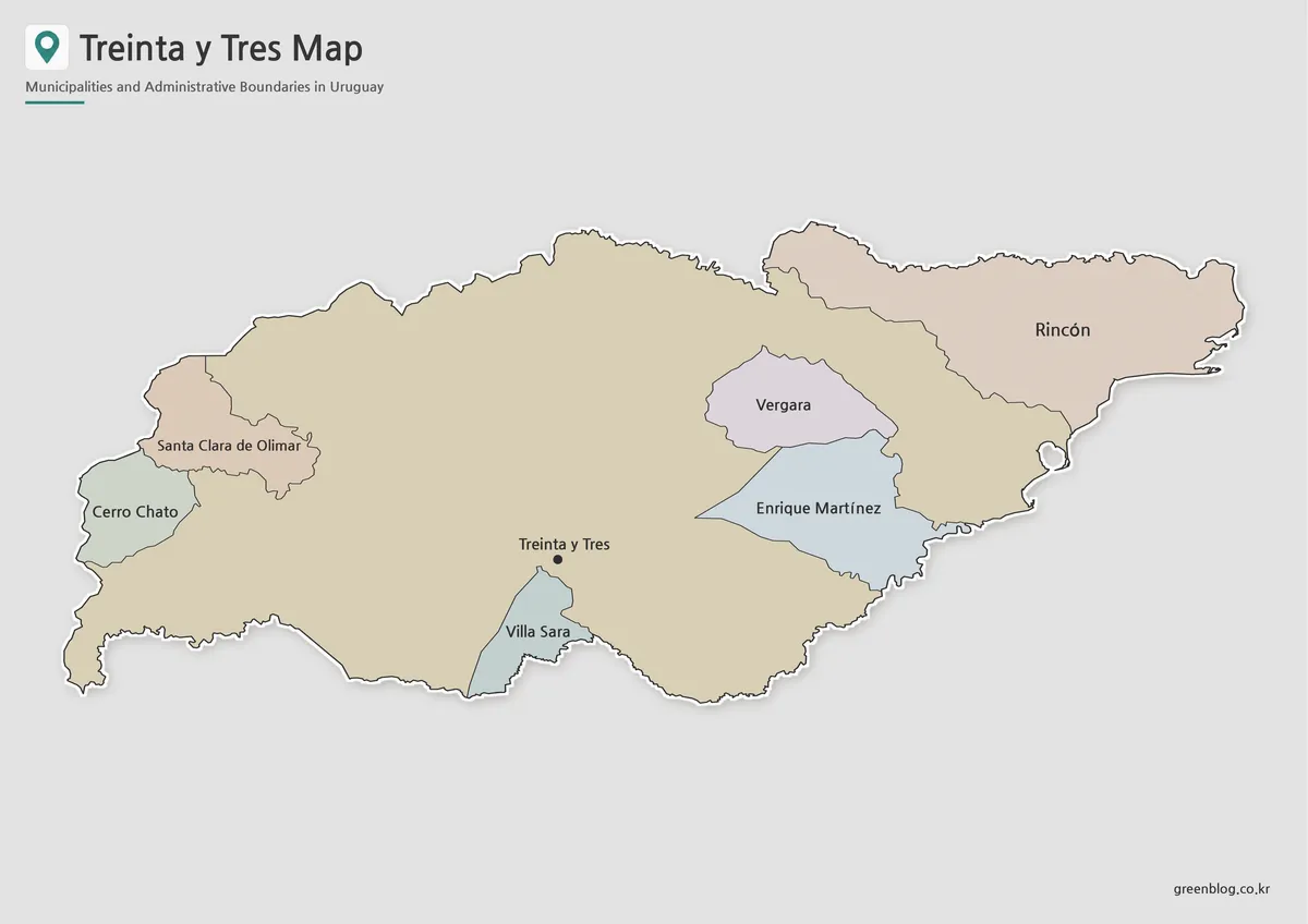 Treinta y Tres map collection showing the capital and municipal areas across eastern Uruguay
