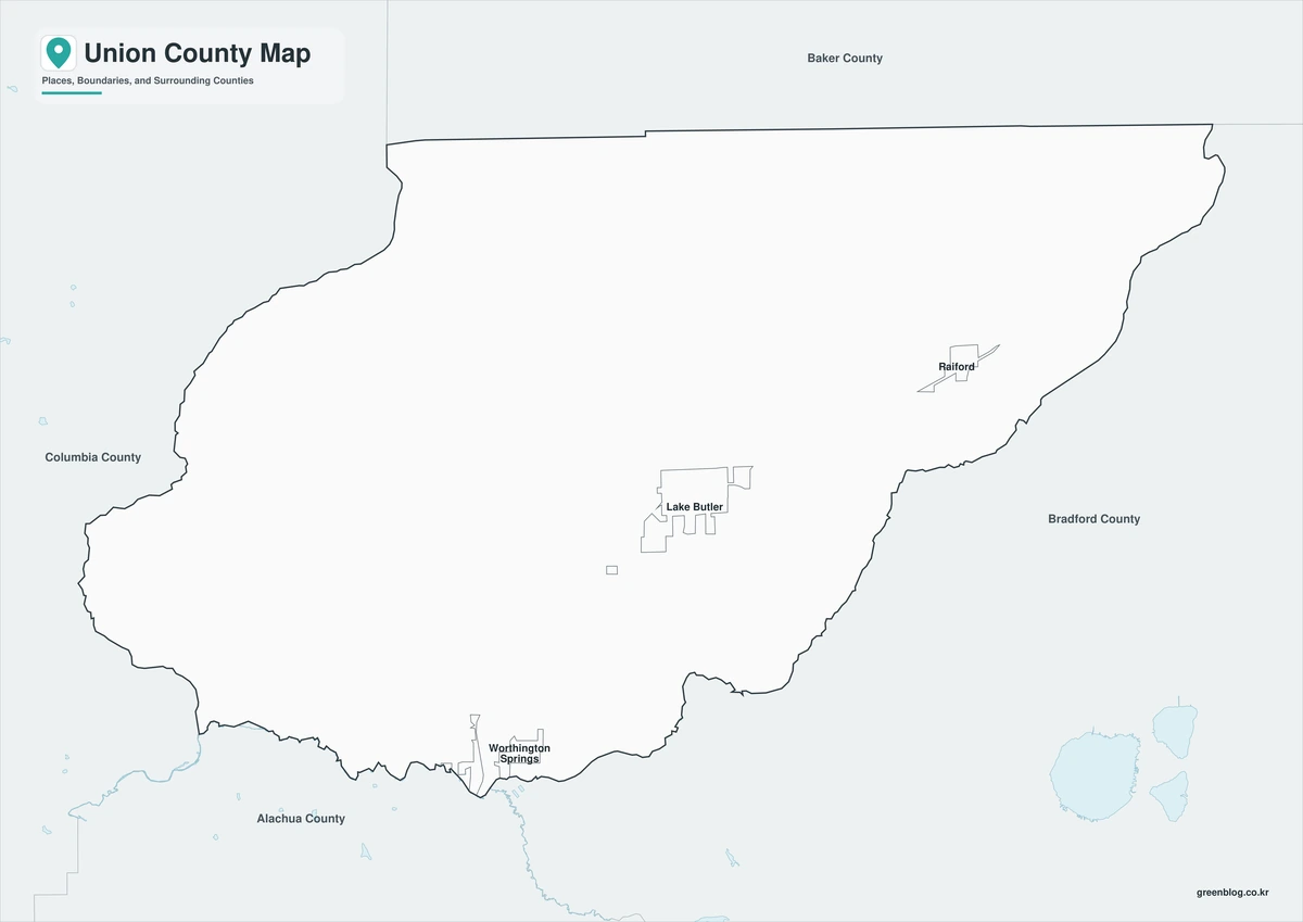 Black-and-white Union County map with selected place labels
