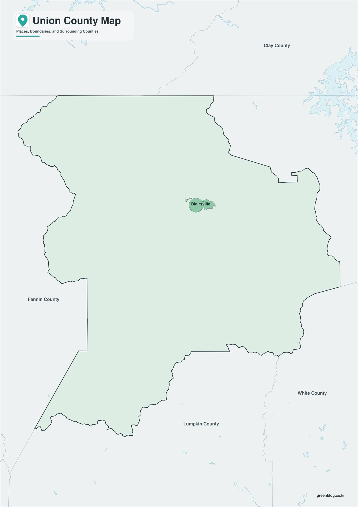 Union County color map with selected place labels
