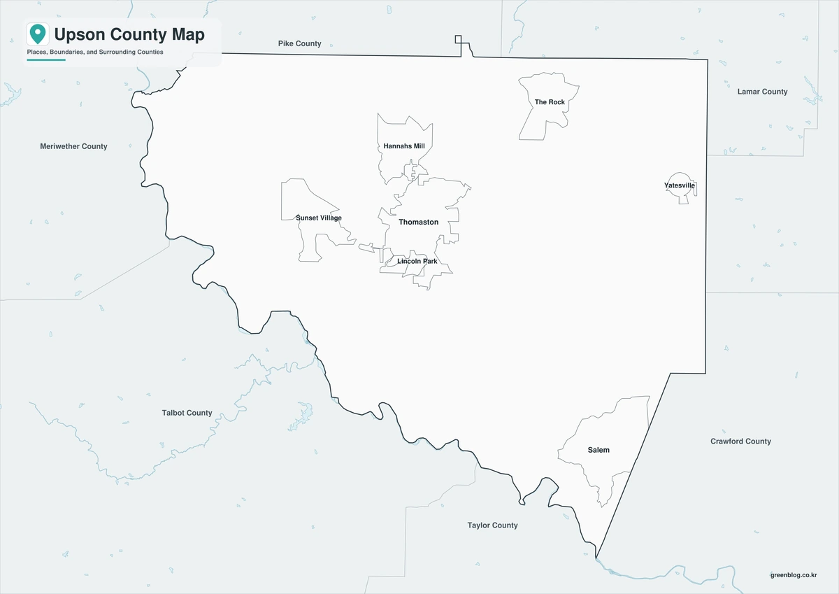 Black and white Upson County map with labels