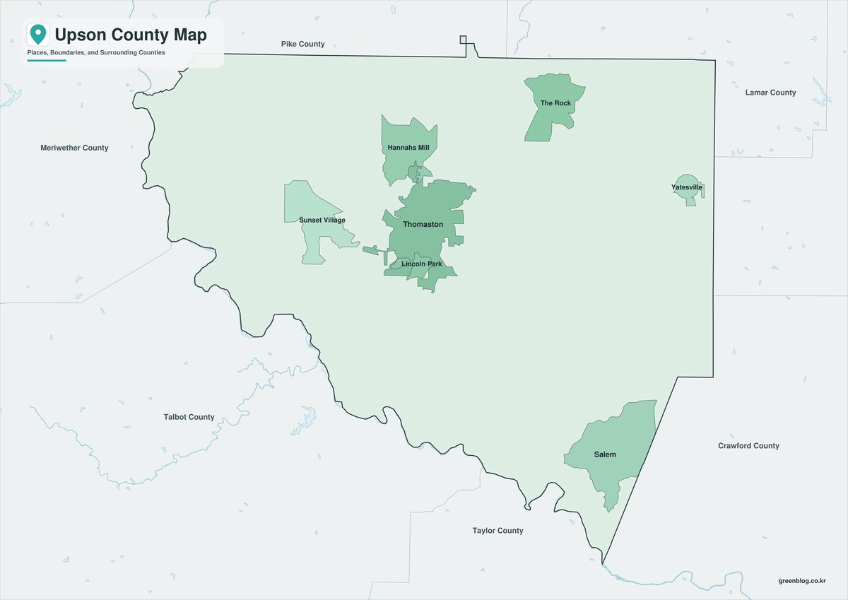 Upson County Georgia map preview in color, black and white, and outline versions