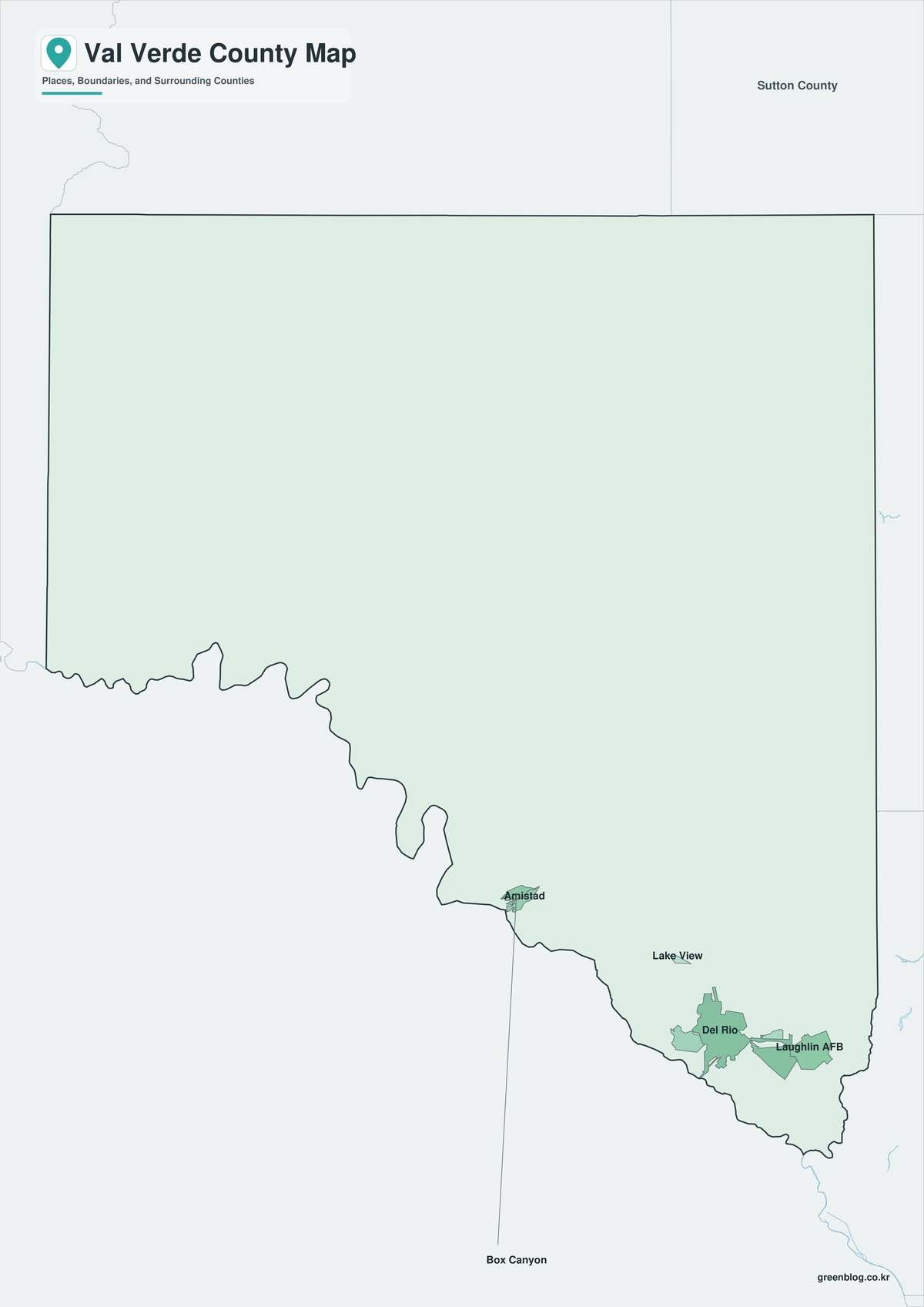 텍사스주 발베르데 카운티 지도 색상 흑백 윤곽선 3종