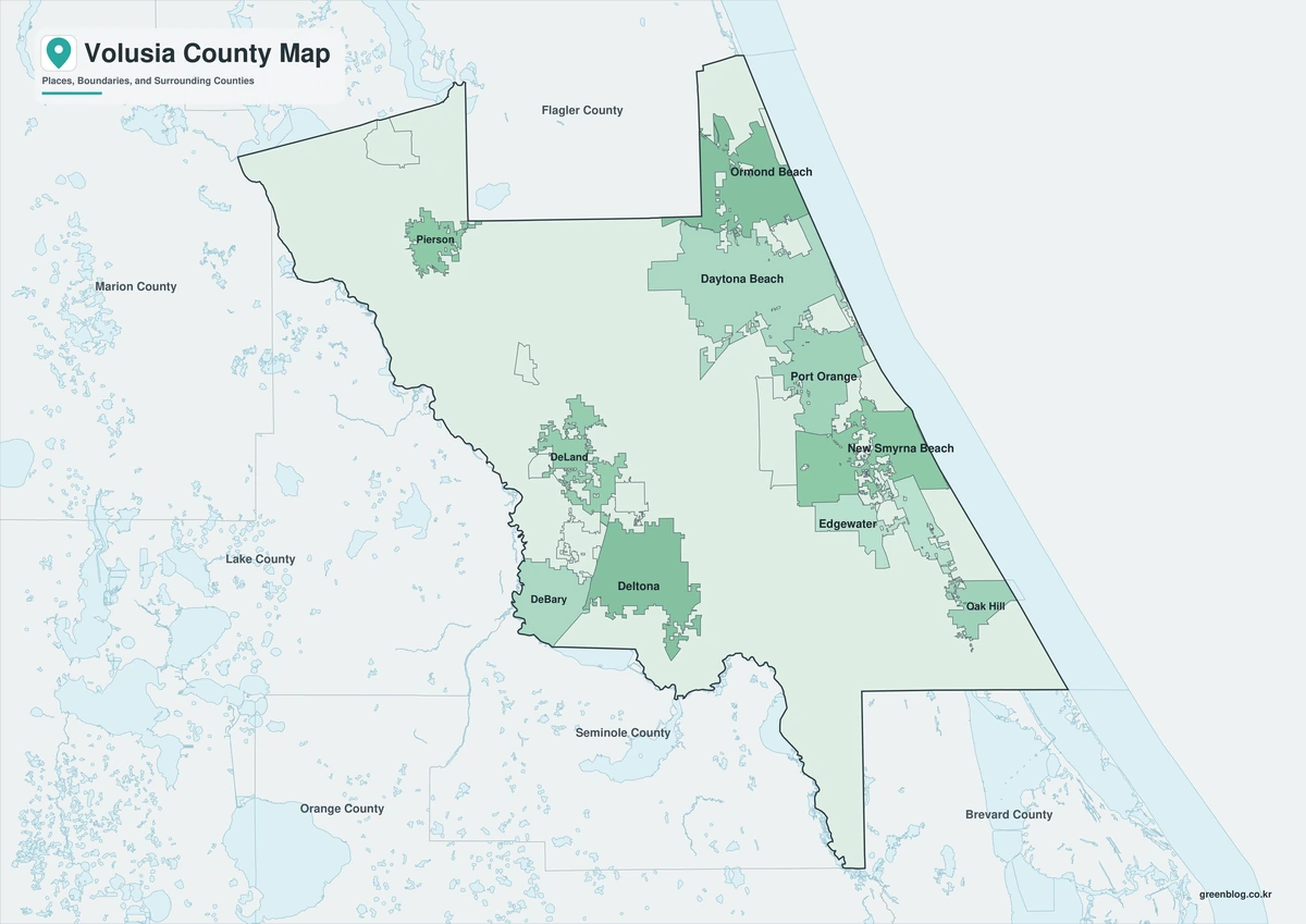Volusia County Florida map with color black-and-white and outline versions