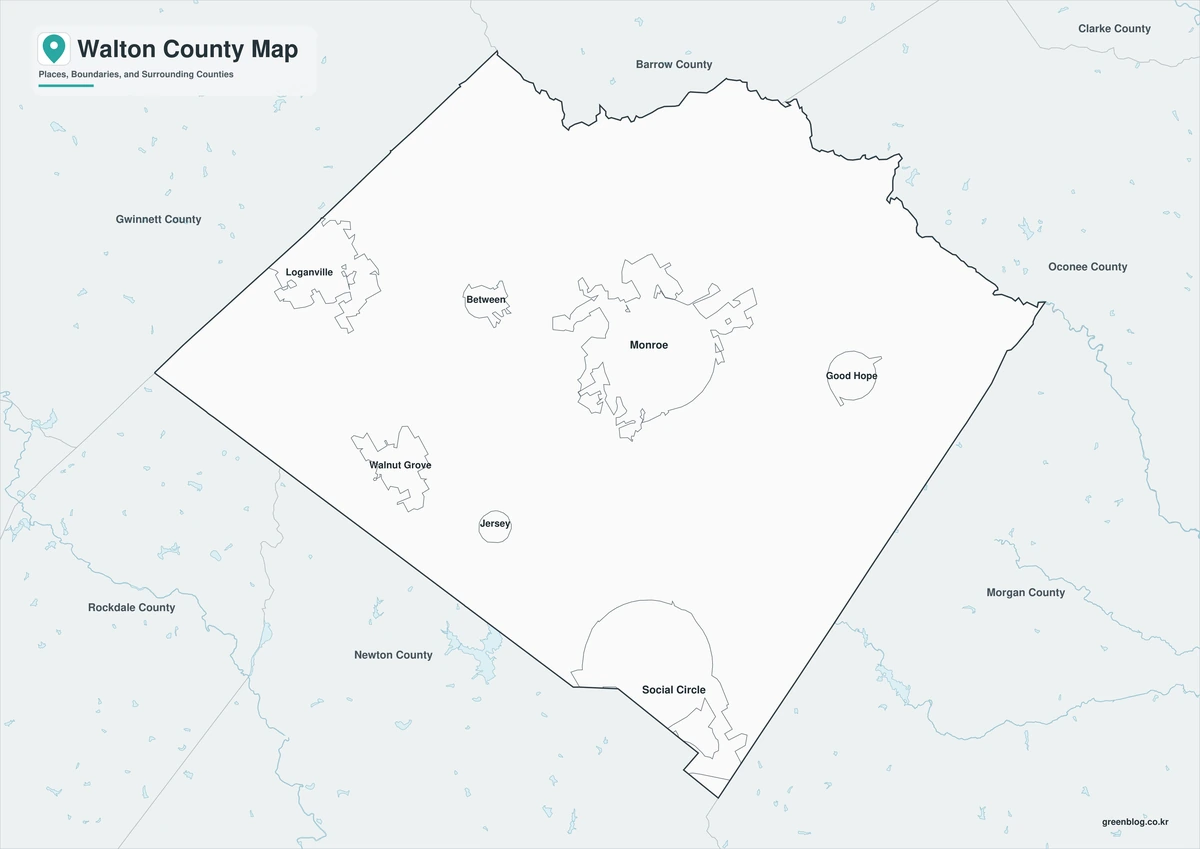 Black and white Walton County map with labels