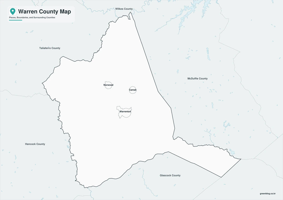 Black and white Warren County map with labels