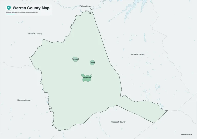 조지아주 워런 카운티 지도(Warren County)｜워런턴과 오기치강