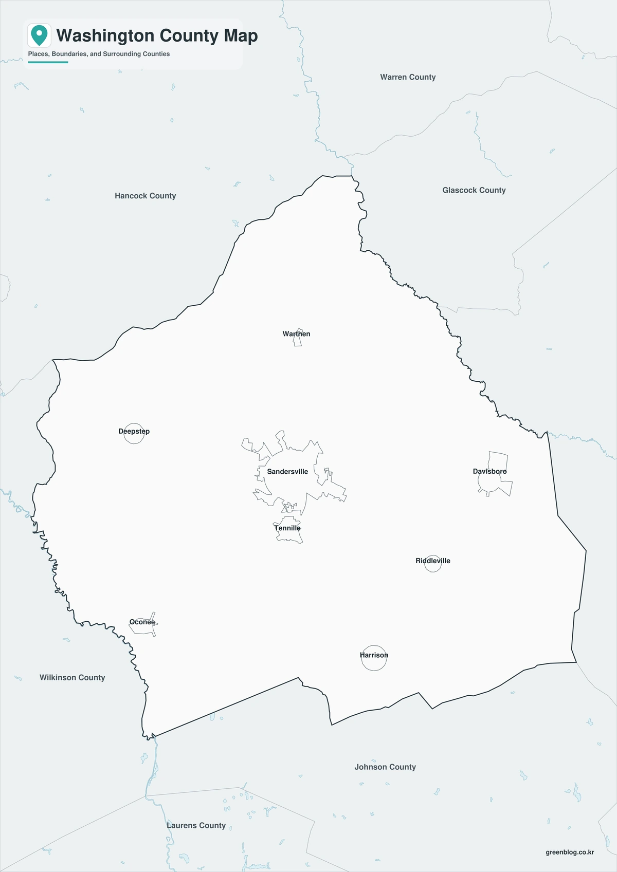 Black and white Washington County map with labels