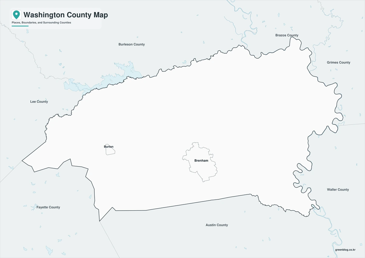 Black-and-white Washington County map with selected place labels