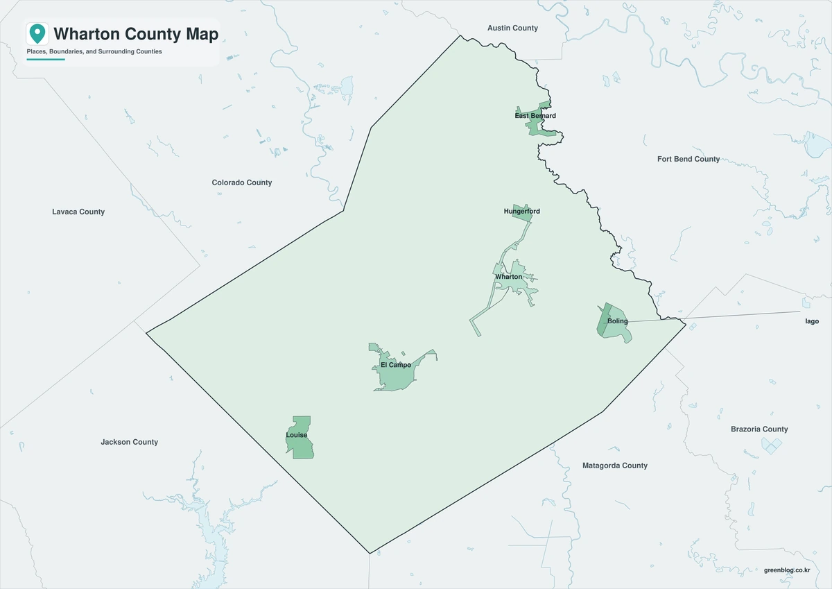 Wharton County Texas map with color black-and-white and outline versions