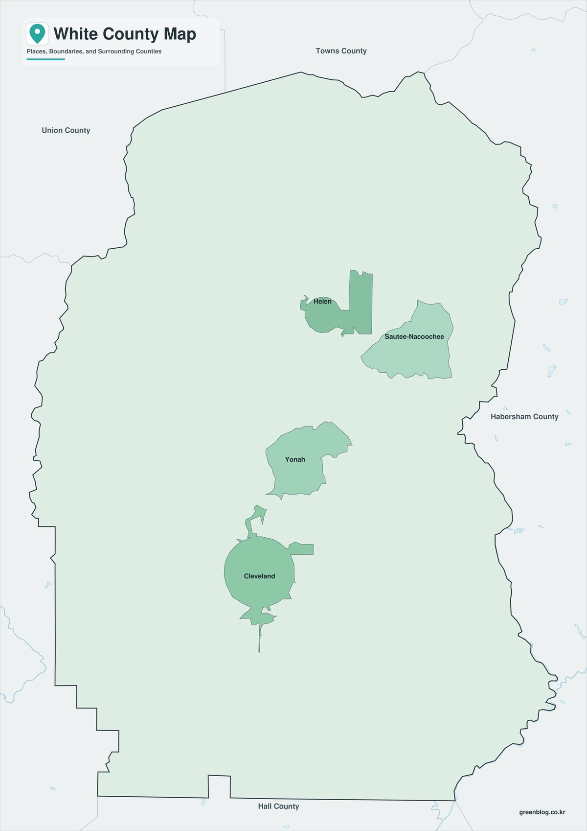 Color map of White County Georgia and neighboring counties