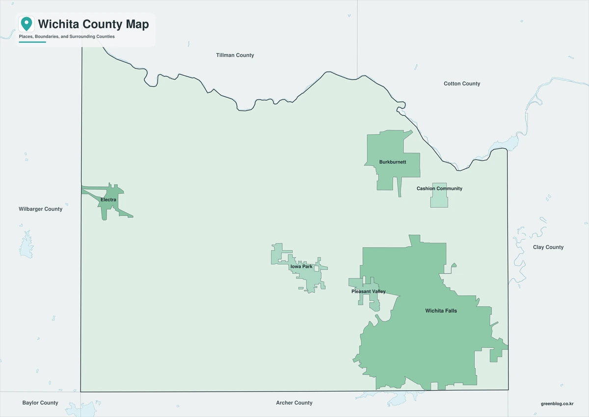 Color map of Wichita County Texas and neighboring counties