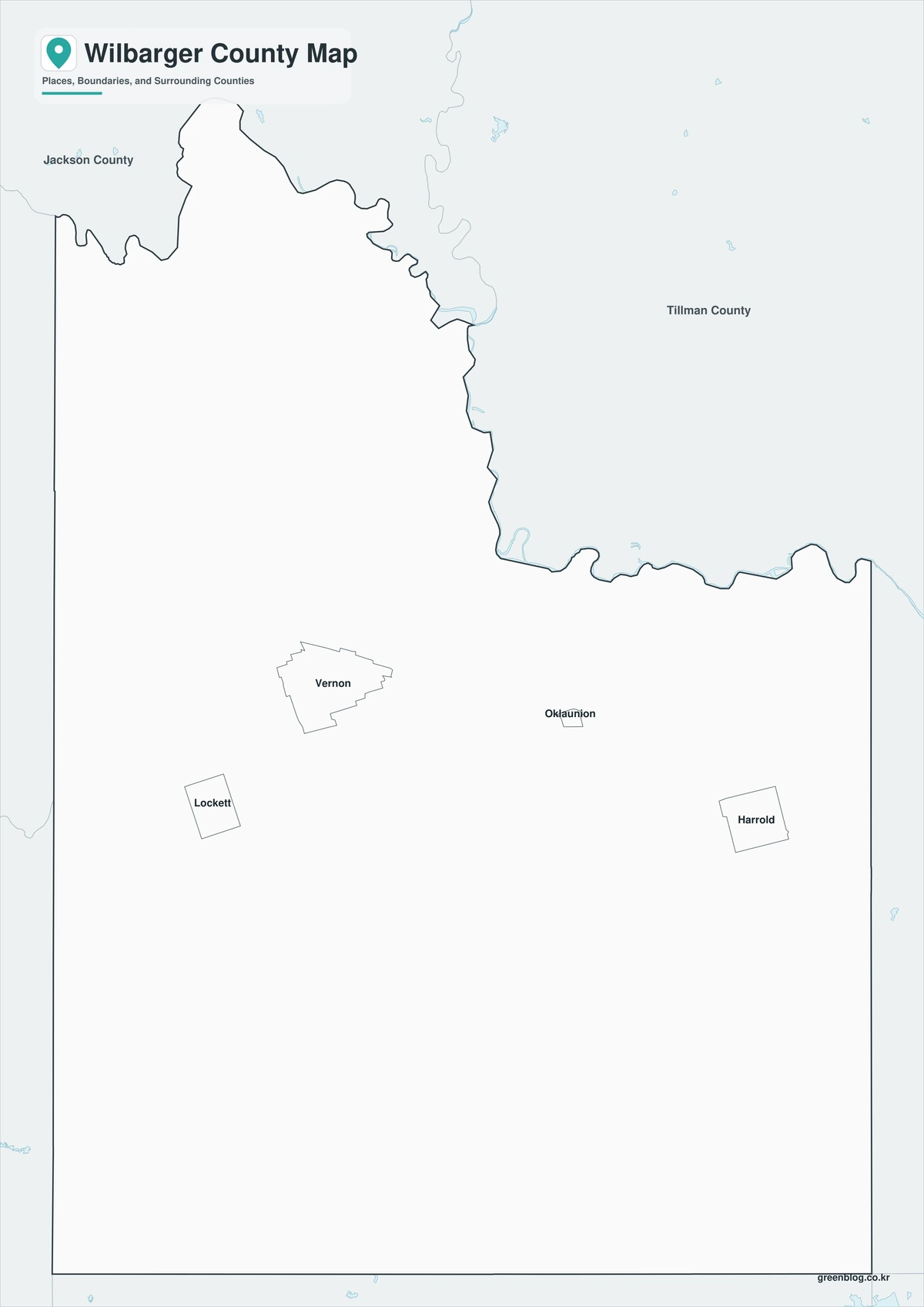 Black-and-white Wilbarger County map with selected place labels