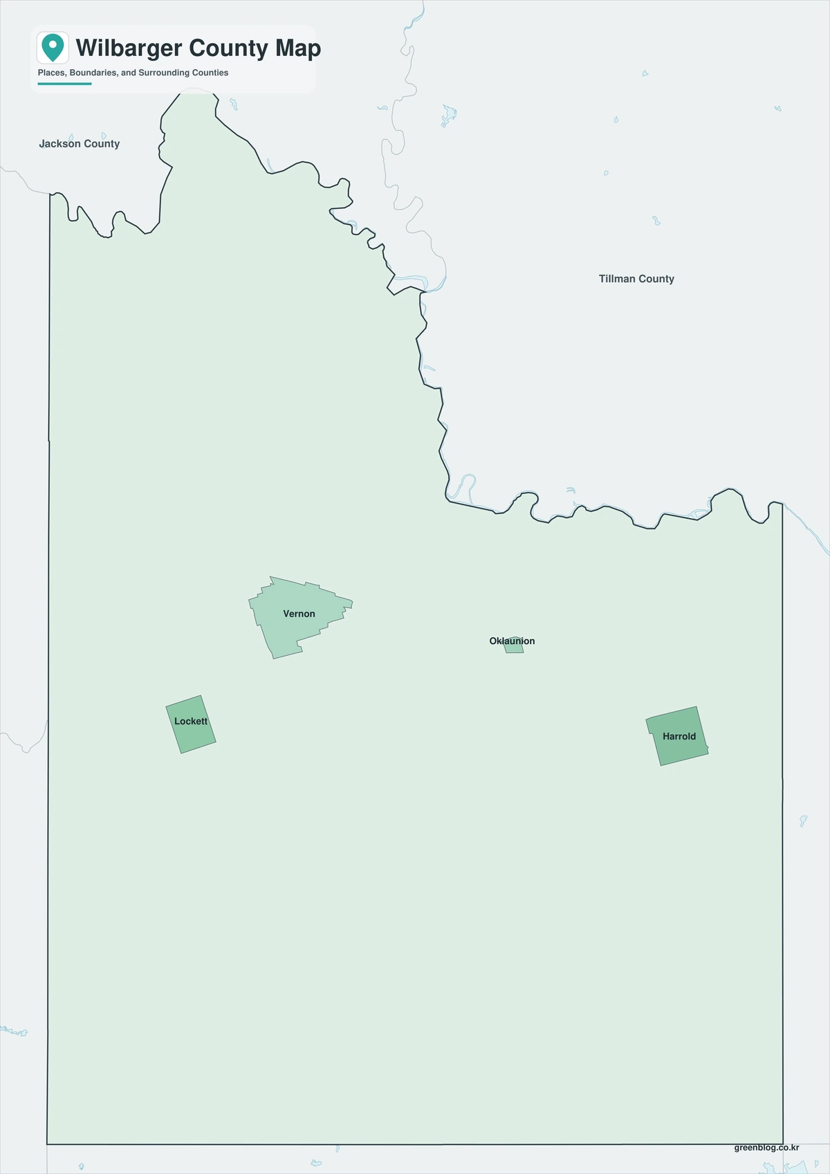 Color map of Wilbarger County Texas and neighboring counties