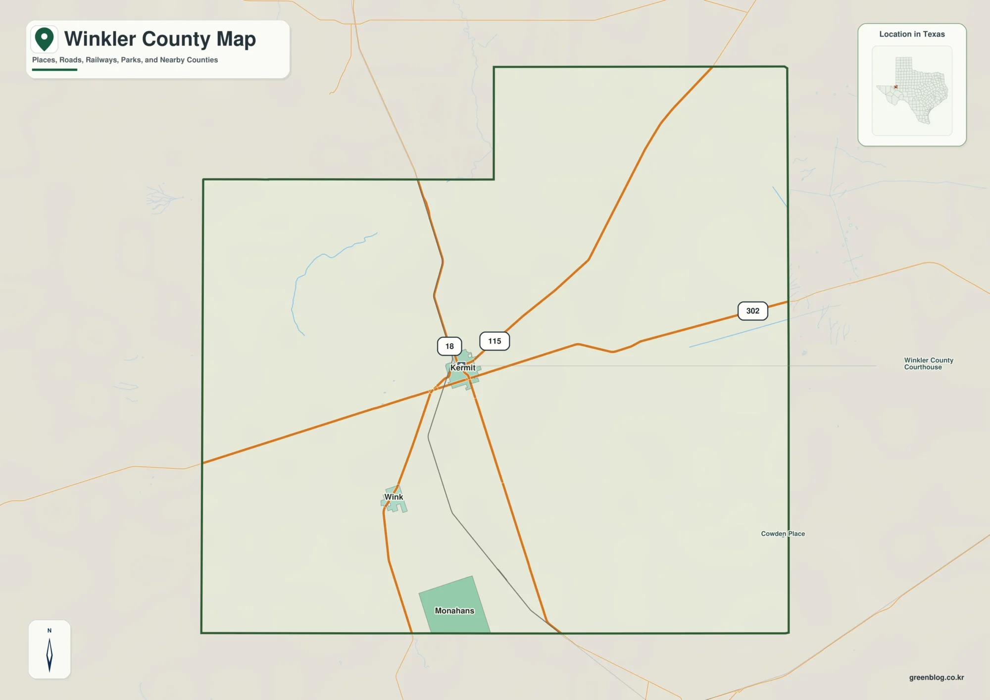 Winkler County Texas map showing Kermit, Wink