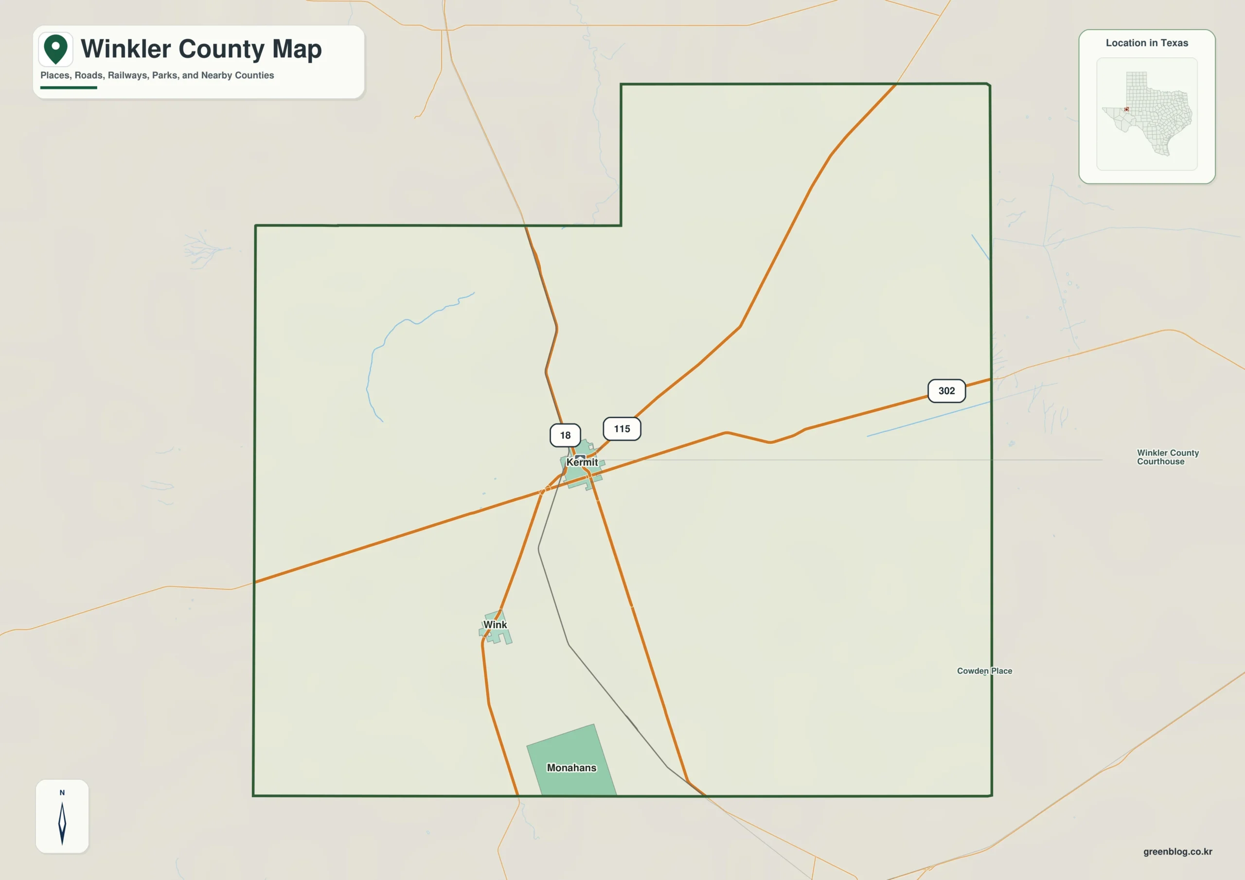 Winkler County Texas map showing Kermit, Wink