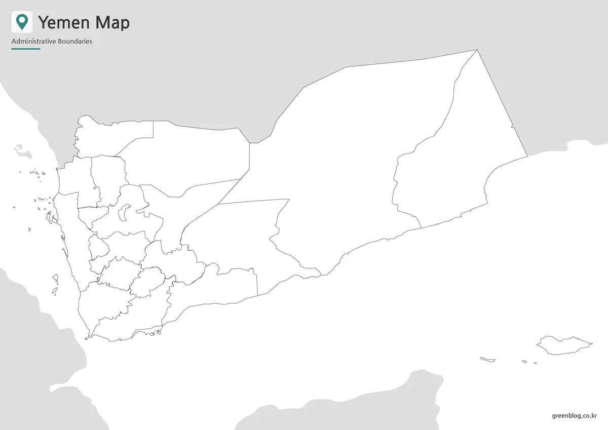 Blank Yemen outline map with governorate boundaries for editing, classroom worksheets, and infographic design.