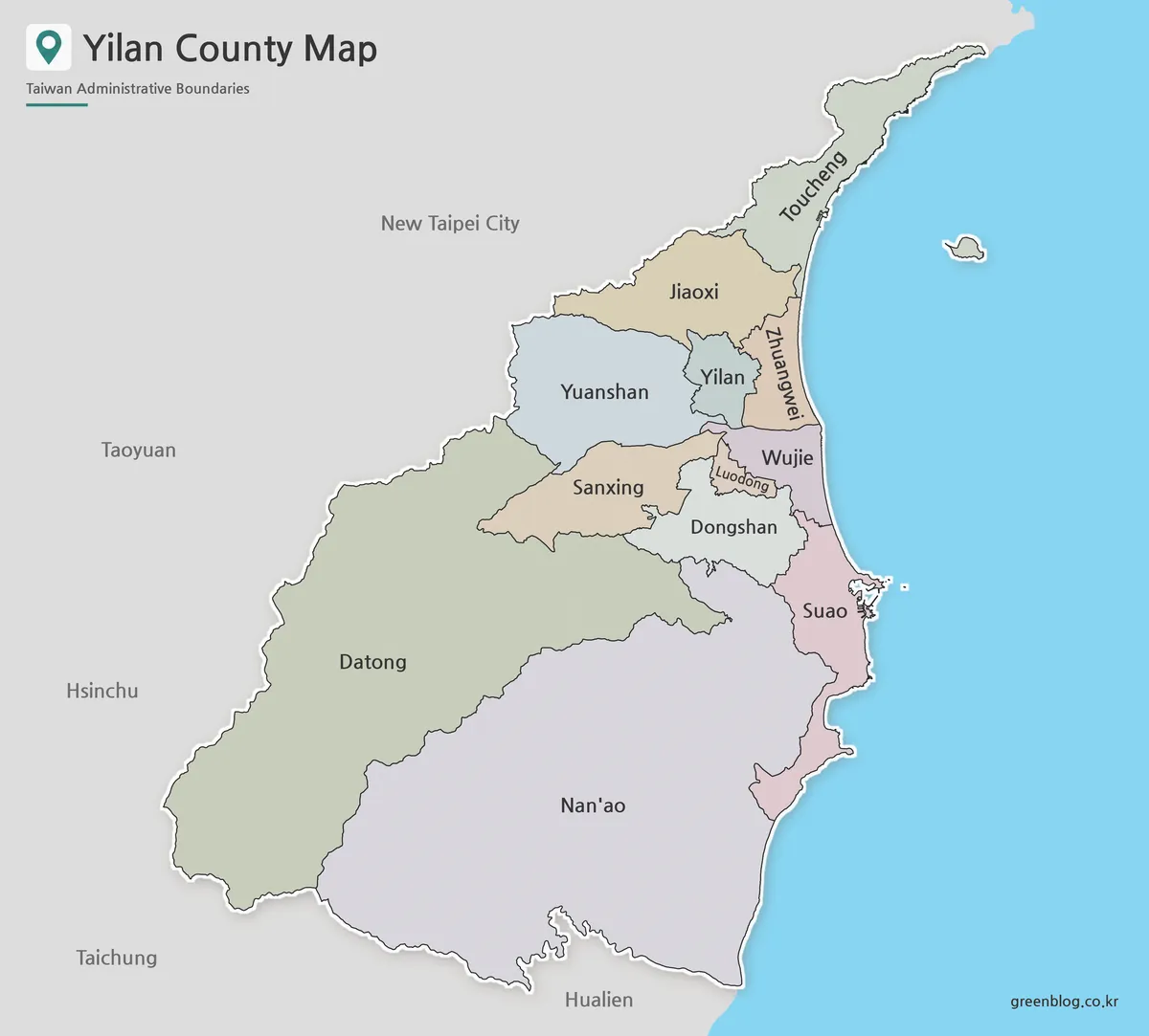 이란현 지도 Yilan County Map 행정구역 경계 자료
