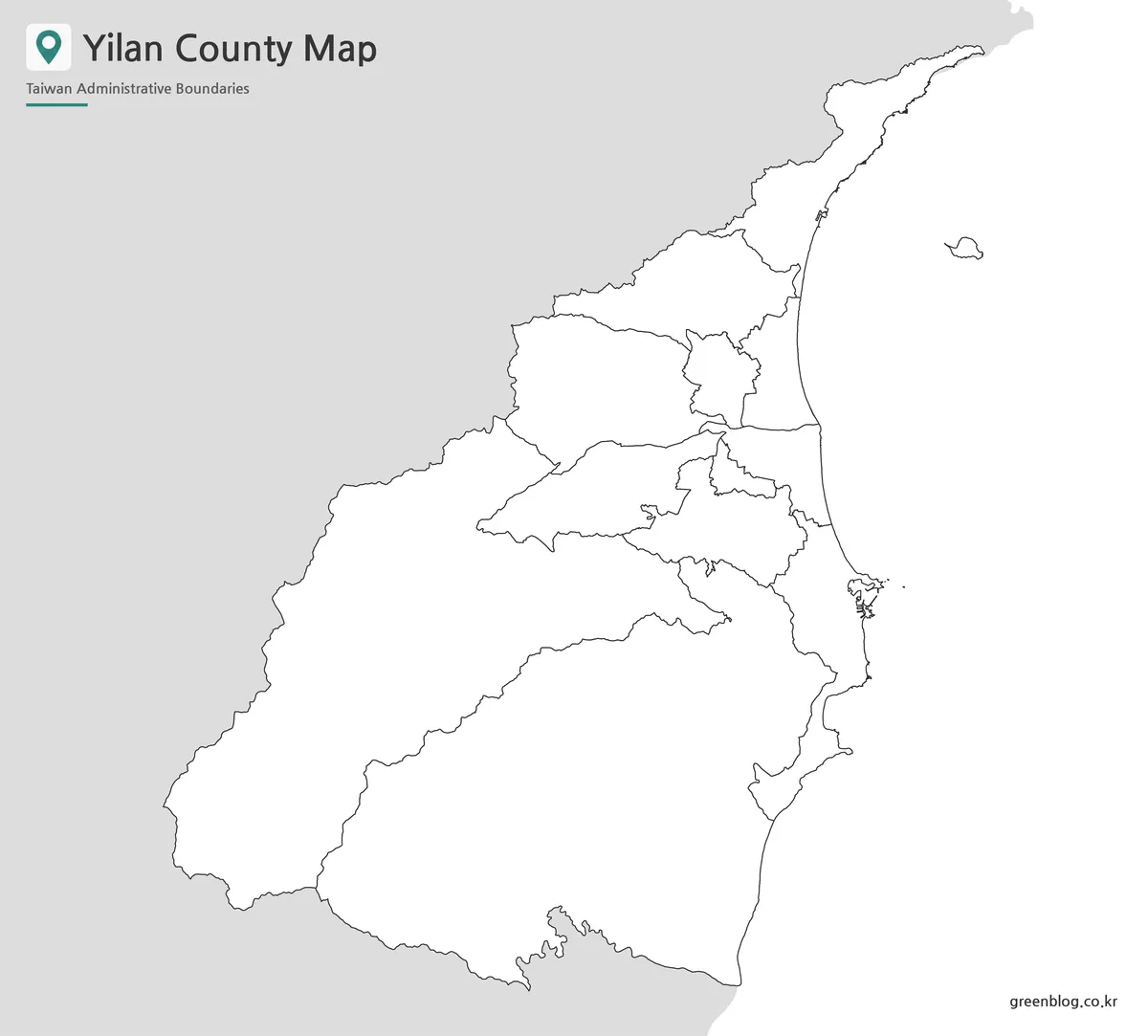 Yilan County Map outline version with boundary lines for editing and classroom use
